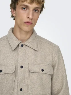 ONSASH OVR WOOLEN LOOK PKT LS SHIRT NOOS chinchilla
