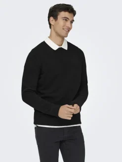 ONSETHAN LIFE REG 7 CREW KNIT NOOS black