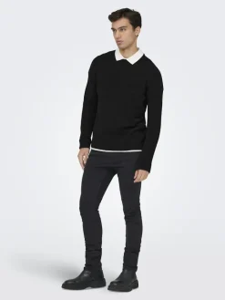 ONSETHAN LIFE REG 7 CREW KNIT NOOS black