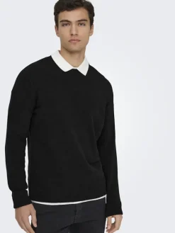 ONSETHAN LIFE REG 7 CREW KNIT NOOS black