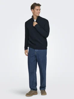 ONSJOIN REG LS HIGH NECK KNIT CAMP dark sapphire