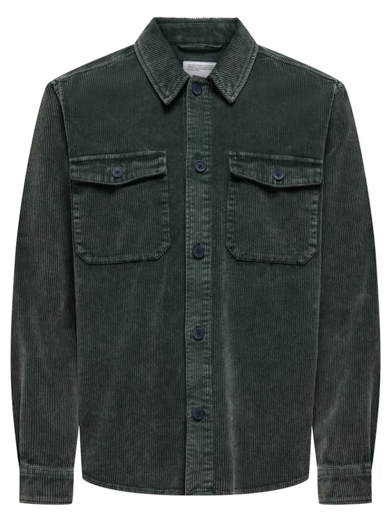 ONSMARLON 8W WASH CORD OVERSHIRT darkest spruce