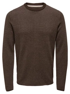 ONSNIGUEL REG 12 STRIPE CREW KNIT hot fudge