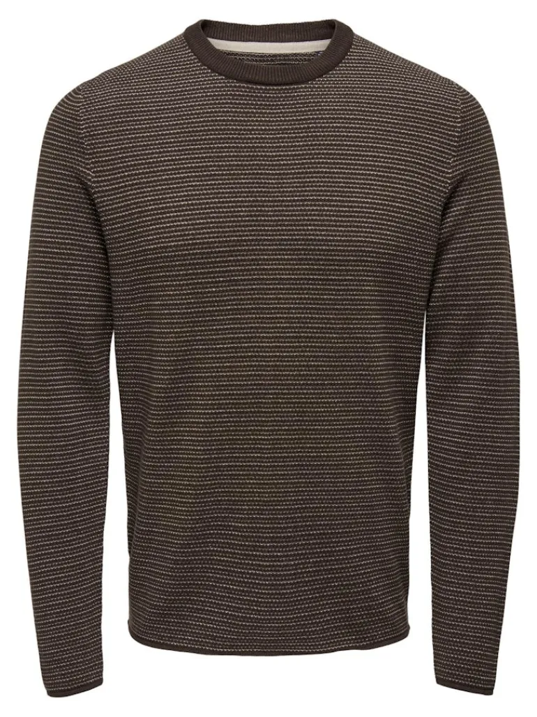 ONSNIGUEL REG 12 STRIPE CREW KNIT hot fudge
