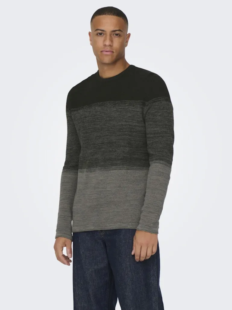 ONSPANTER REG 12 STRUC CREW KNIT NOOS dunkelgrün2
