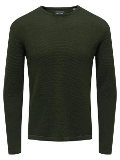 ONSPANTER REG 12 STRUC CREW KNIT NOOS dunkelgrün1