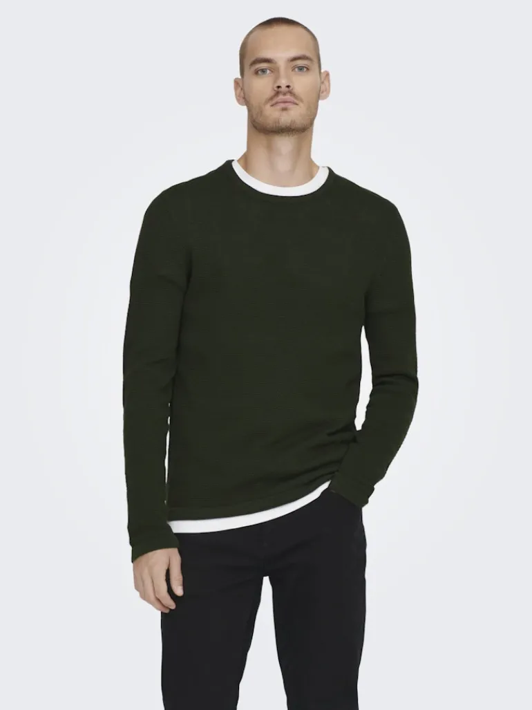 ONSPANTER REG 12 STRUC CREW KNIT NOOS dunkelgrün1