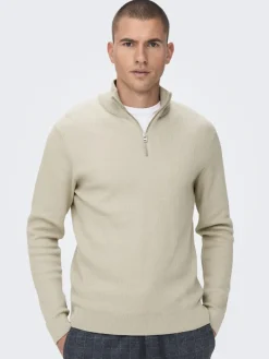 ONSPHIL REG 12 STRUC HALF ZIP KNIT NOOS silver lining