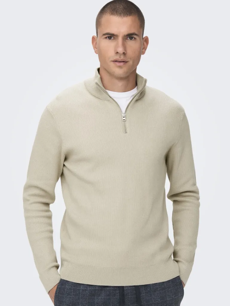 ONSPHIL REG 12 STRUC HALF ZIP KNIT NOOS silver lining