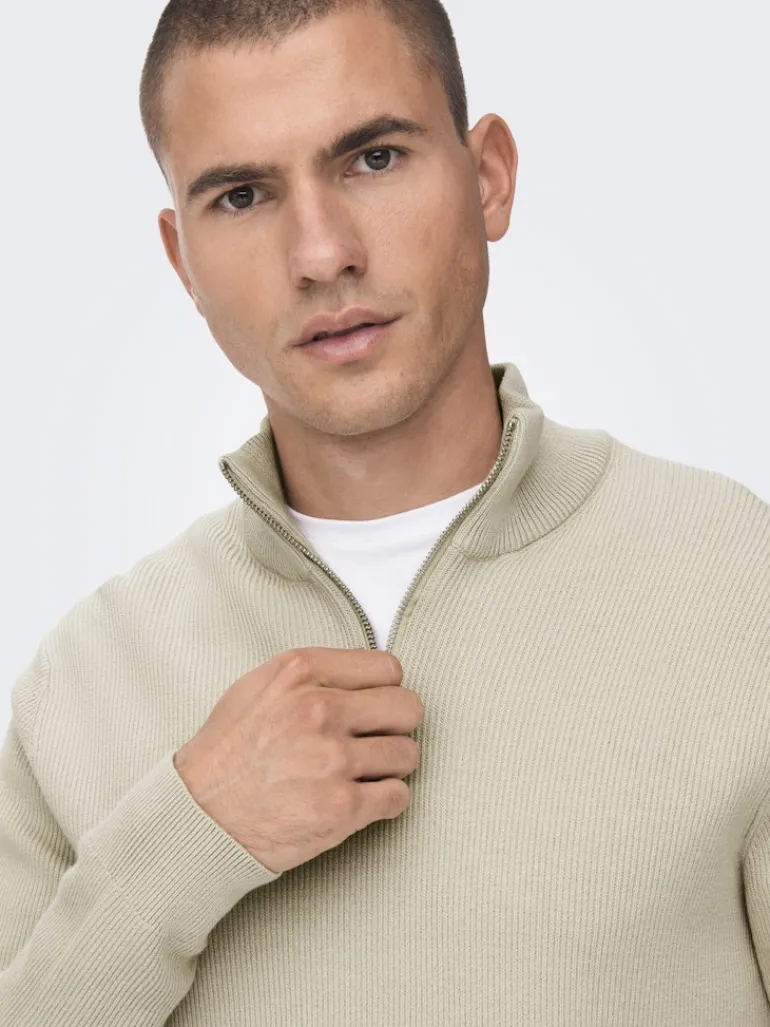 ONSPHIL REG 12 STRUC HALF ZIP KNIT NOOS silver lining