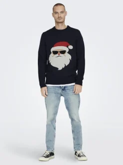 ONSXMAS REG FUNNY CREW KNIT dark navy