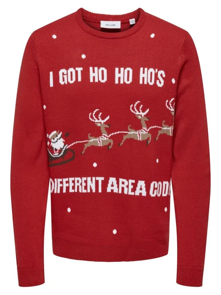 ONSXMAS REG 5 PLACEMENT CREW KNIT pompeian red1