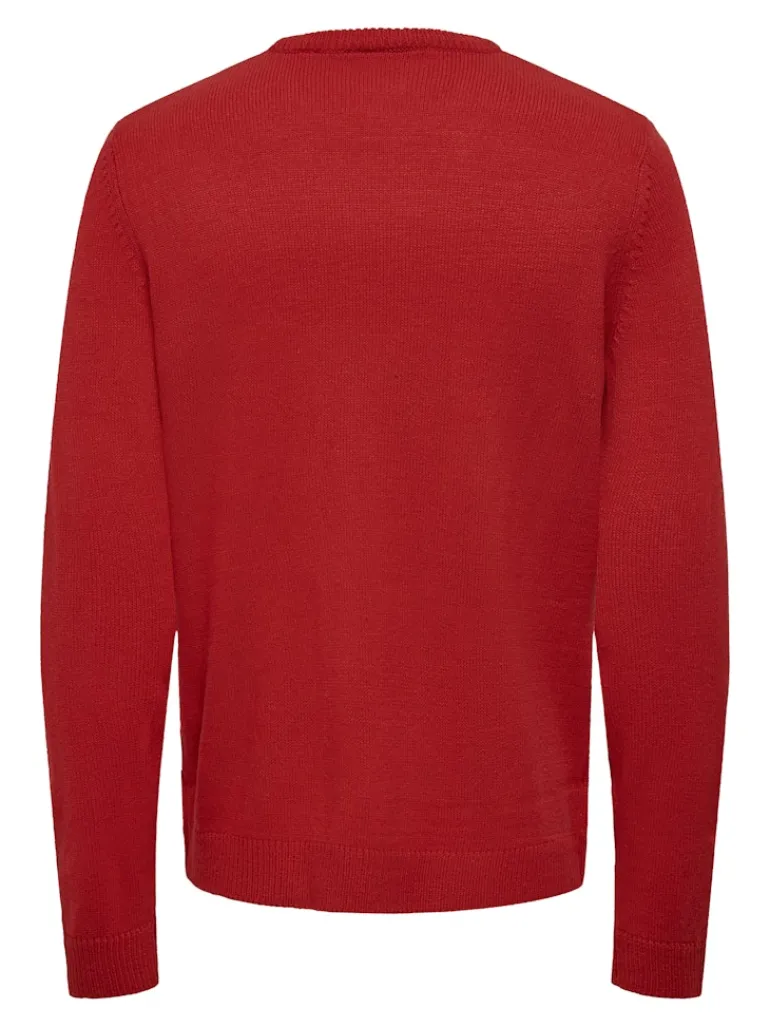 ONSXMAS REG 5 PLACEMENT CREW KNIT pompeian red1
