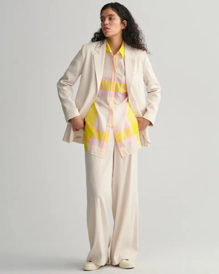 Oversized Madras Bluse canary yellow