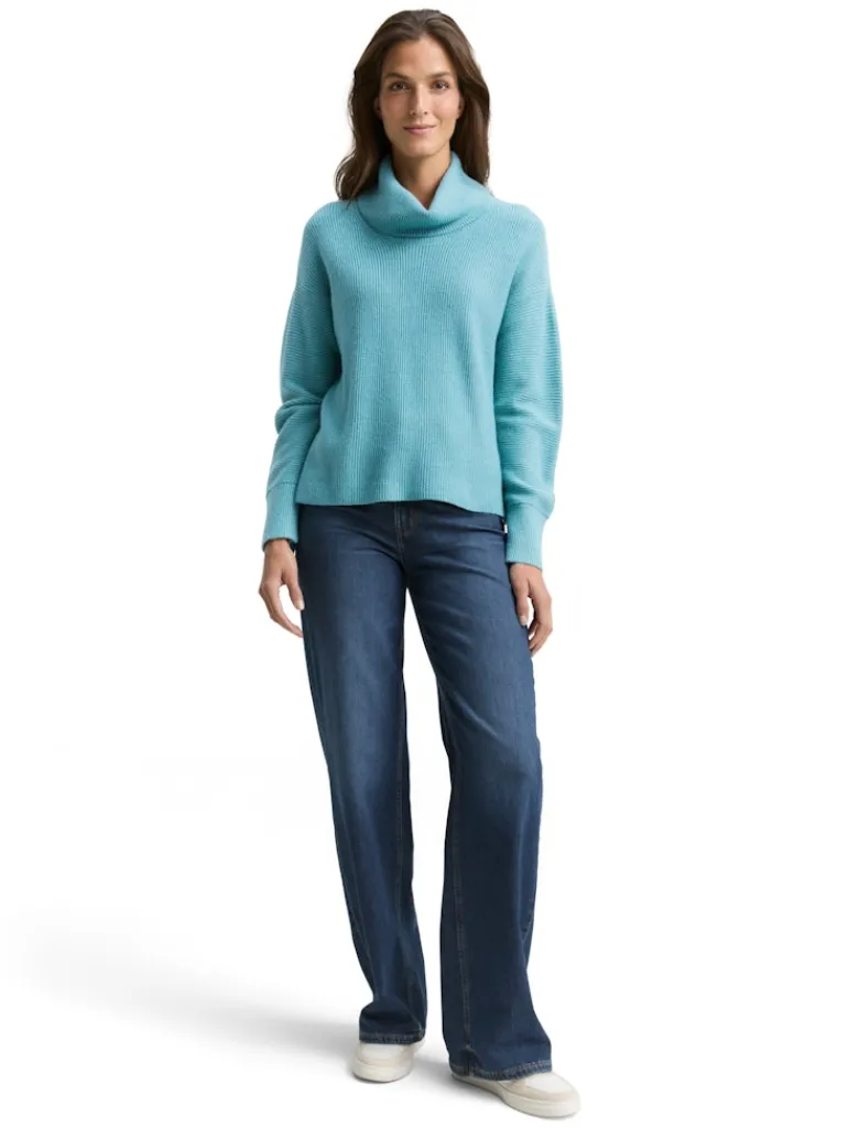 Oversize Rollkragenpullover tropical teal melange