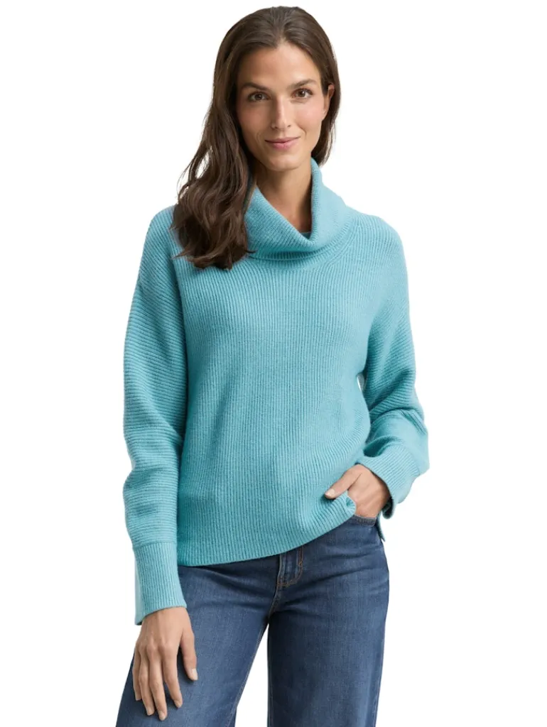 Oversize Rollkragenpullover tropical teal melange