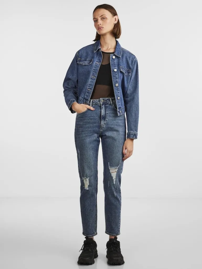 PCBELLA HW TAP DEST ANK JEANS MB NOOS medium blue denim