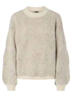 PCJENNA LS O-NECK KNIT NOOS BC whitecap gray2