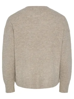 PCMALOU LS O-NECK CUTLINE KNIT NOOS BC taupe gray