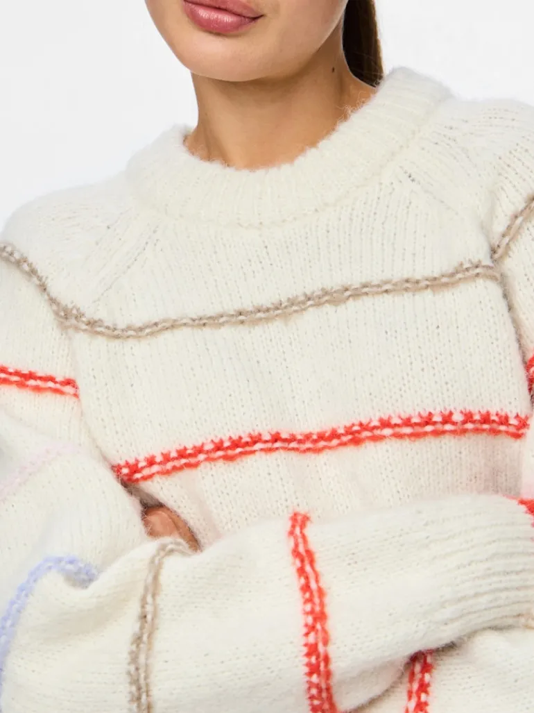 PCNELIA LS O-NECK KNIT NOOS BC birch