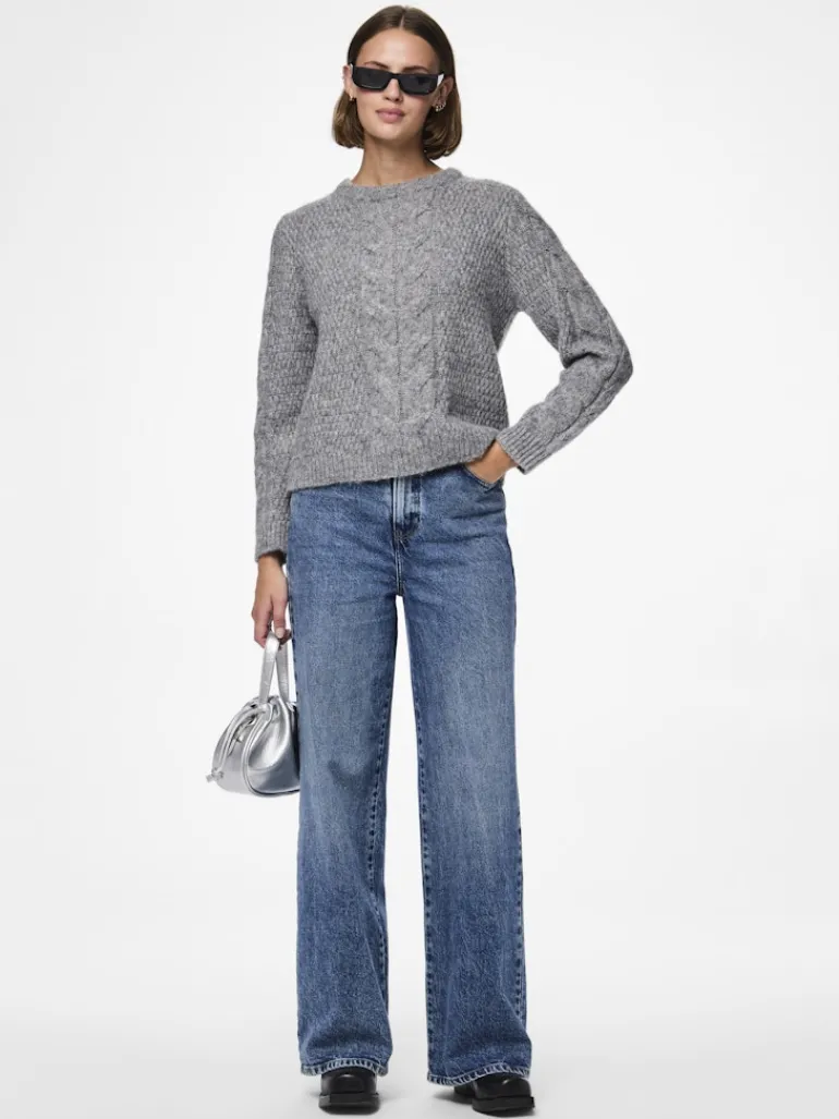 PCNINA LS O-NECK KNIT NOOS BC medium grey melange