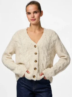 PCNINA LS V-NECK KNIT CARDIGAN NOOS BC birch