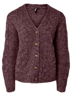 PCNINA LS V-NECK KNIT CARDIGAN NOOS BC tawny port