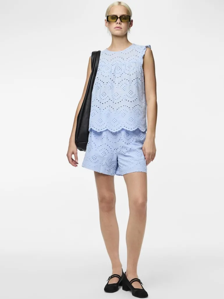 PCVILDE MW SHORTS WVN NOOS cashmere blue