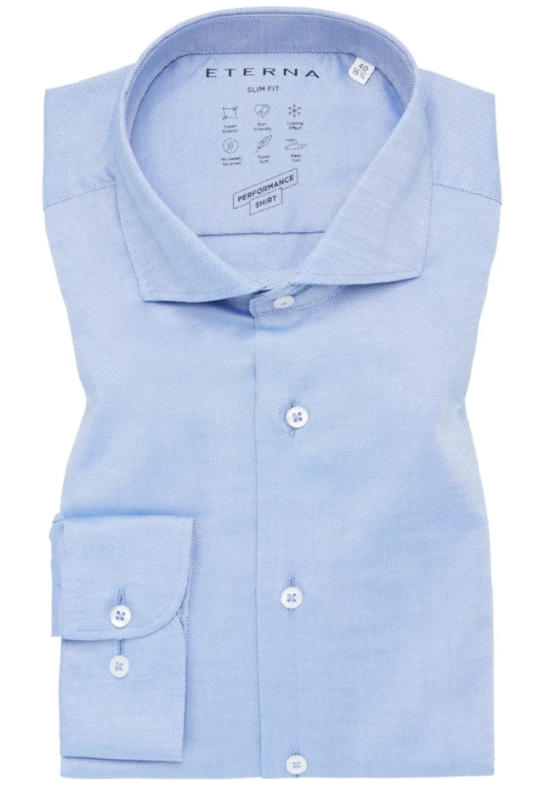 Performance Shirt Natté-Stretch Langarm mittelblau