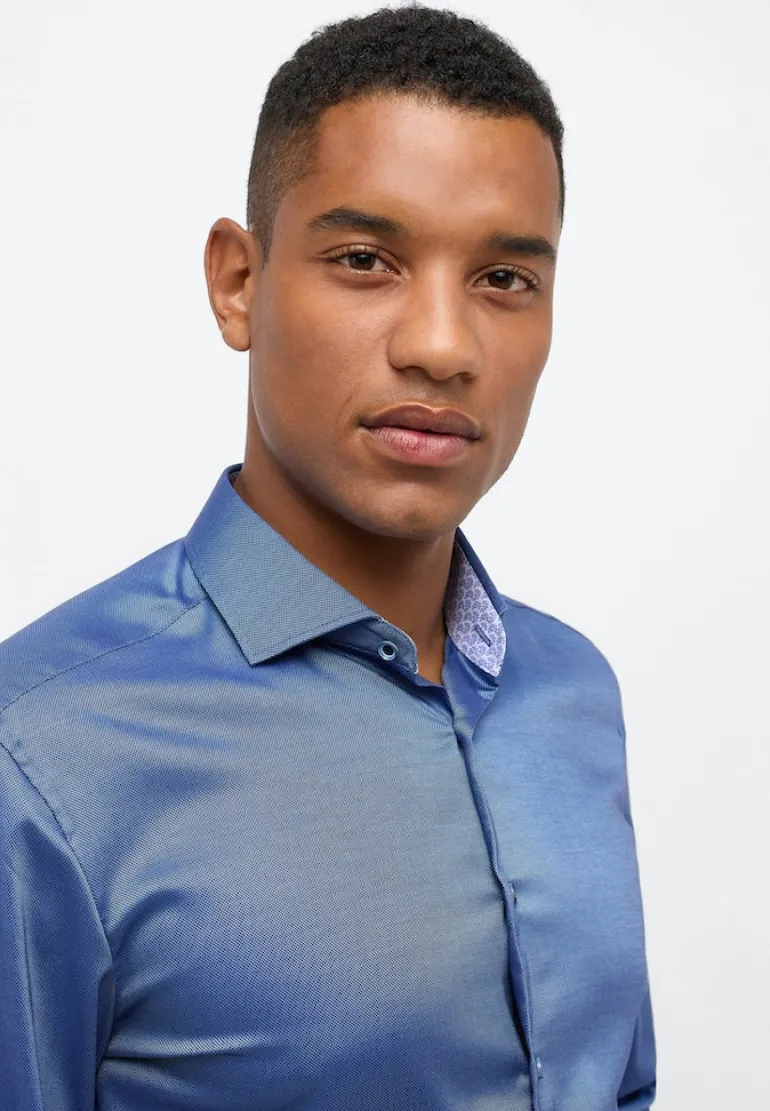 Performance Shirt Natté-Stretch Langarm blau