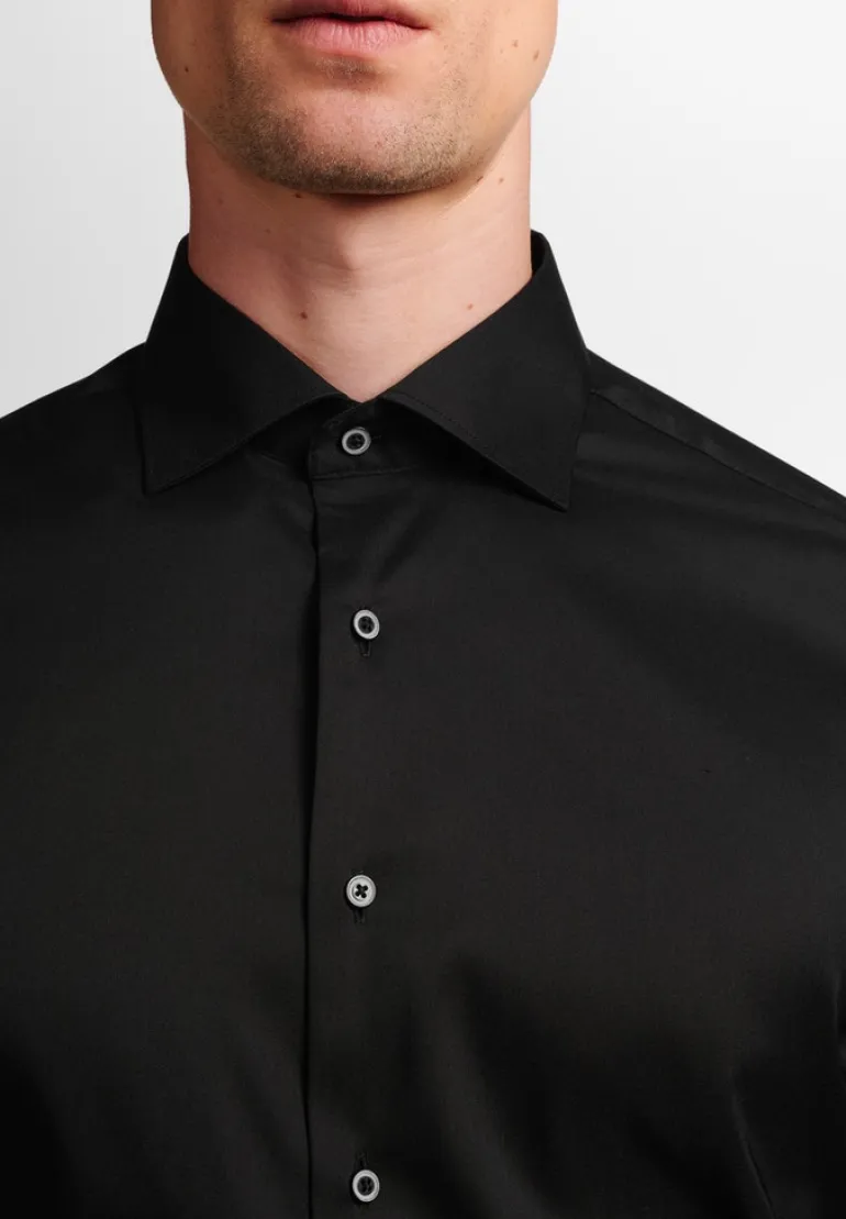 Performance Shirt Twill-Stretch Langarm schwarz