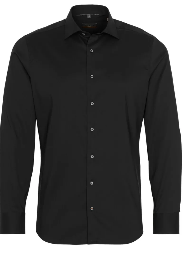 Performance Shirt Twill-Stretch Langarm schwarz