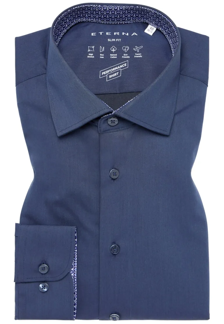 Performance Shirt Twill-Stretch Langarm navy