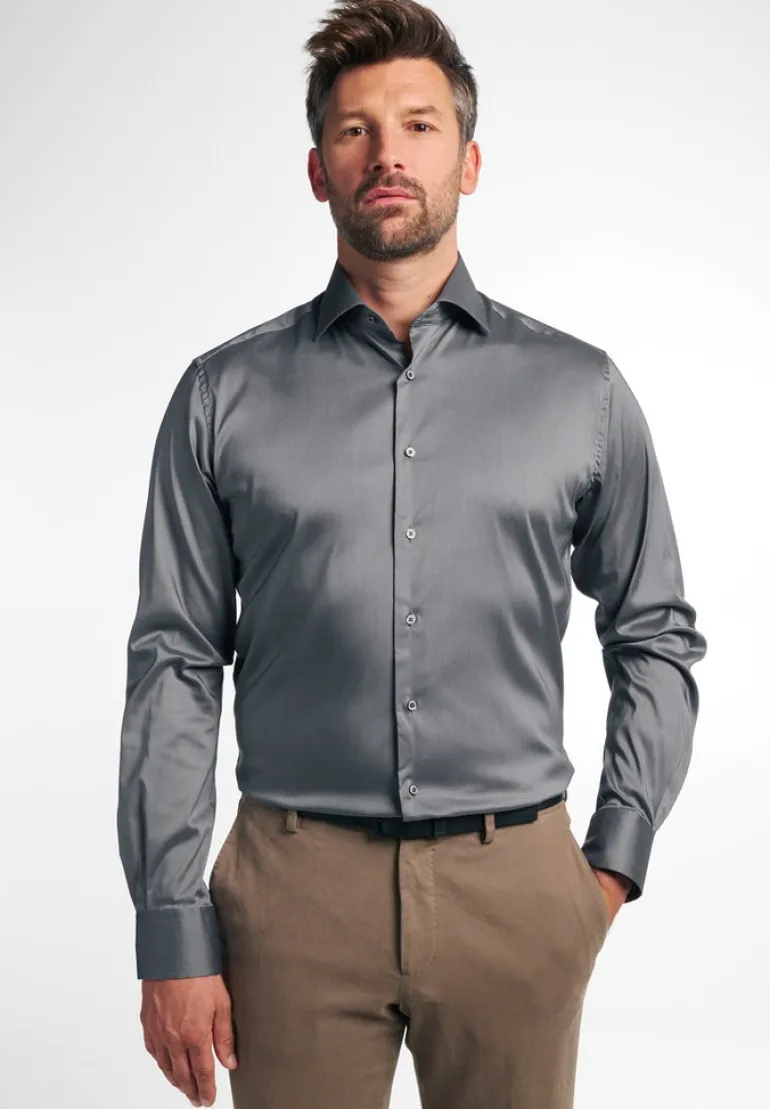 Performance Shirt Twill-Stretch Langarm silber
