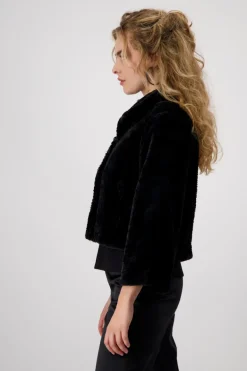 Persianer-Fake-Fur-Jacke schwarz