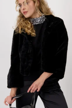 Persianer-Fake-Fur-Jacke schwarz