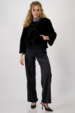 Persianer-Fake-Fur-Jacke schwarz