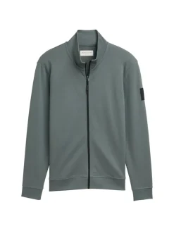 Piqué Sweatjacke mit Stehkragen washed jasper green