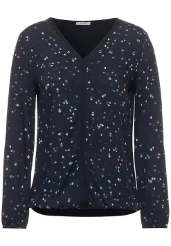 Printbluse im Materialmix night sky blue