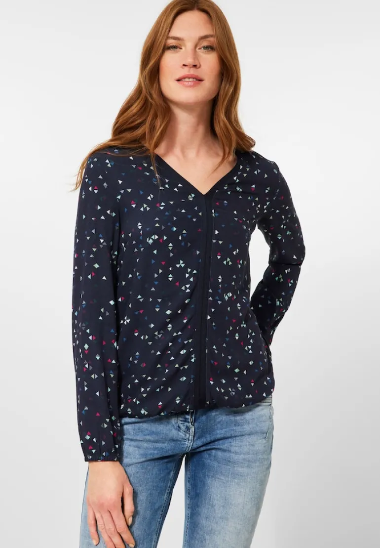 Printbluse im Materialmix night sky blue