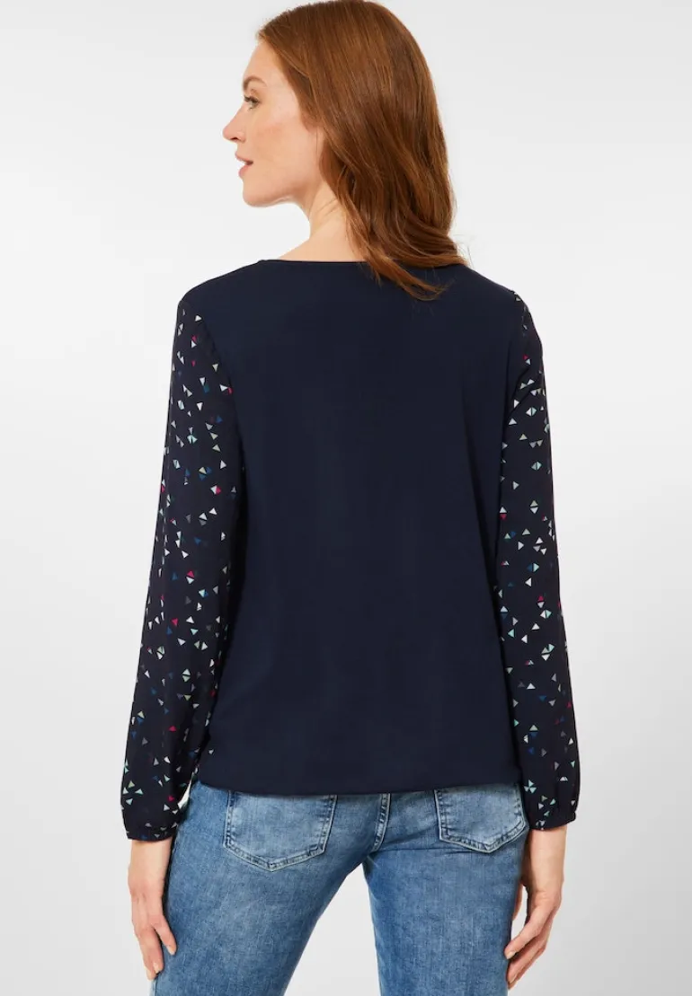 Printbluse im Materialmix night sky blue