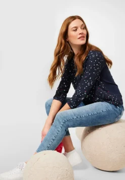 Printbluse im Materialmix night sky blue