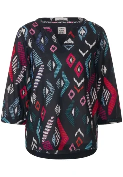Printbluse in Baumwolle night sky blue