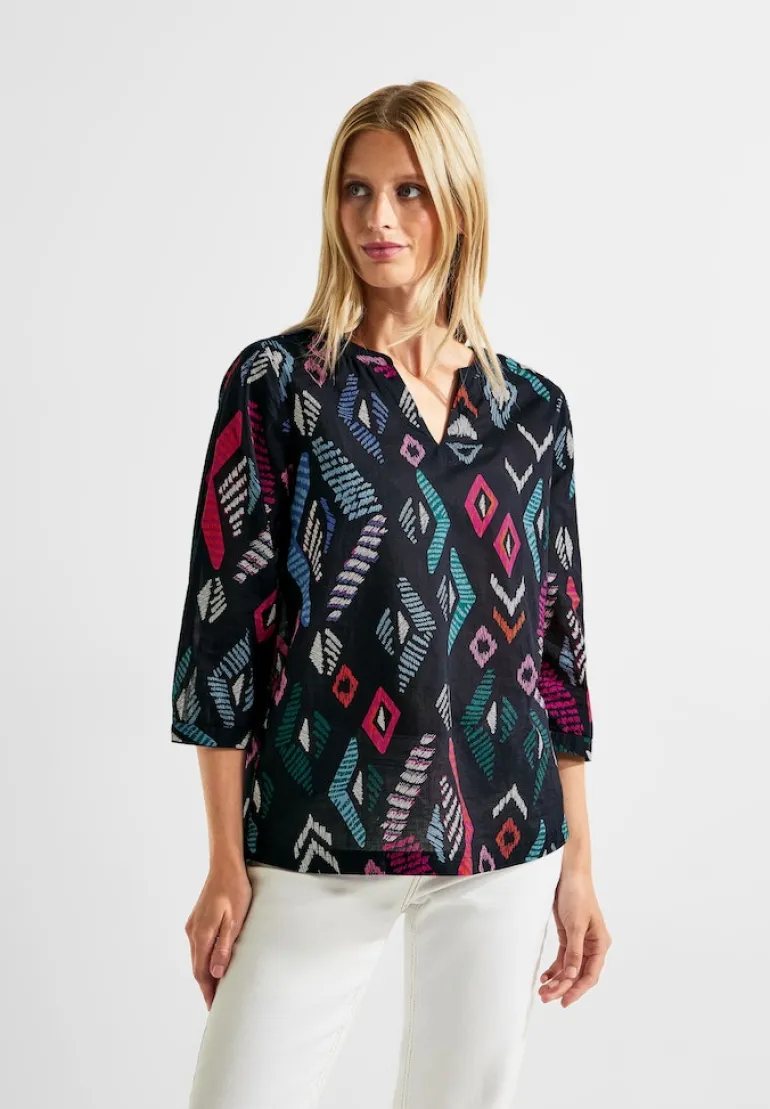 Printbluse in Baumwolle night sky blue