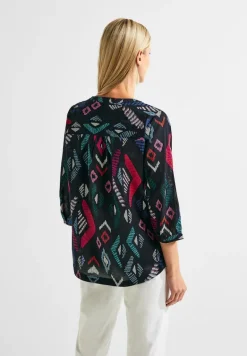 Printbluse in Baumwolle night sky blue