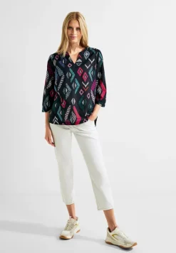 Printbluse in Baumwolle night sky blue