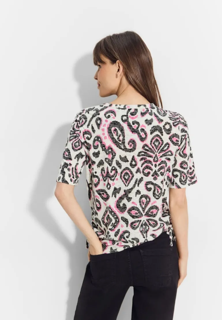 Print Burn Out T-Shirt vanilla white