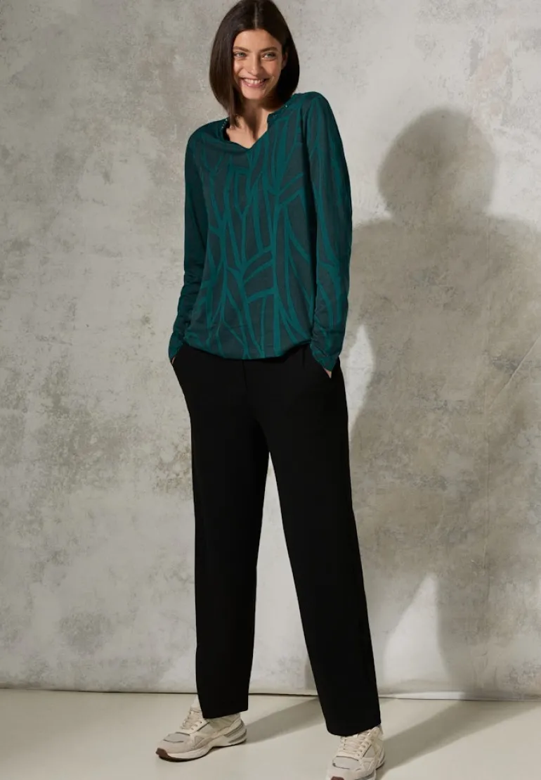 Print-Shirt mit Ziersteinen petrol green