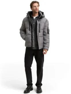 Puffer-Jacke mit abnehmbarer Kapuze mid grey melange structure