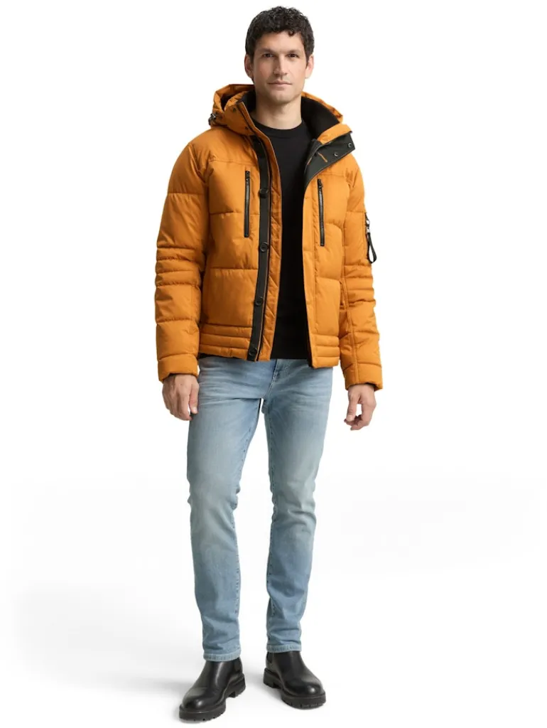 Puffer-Jacke mit abnehmbarer Kapuze peanut butter brown